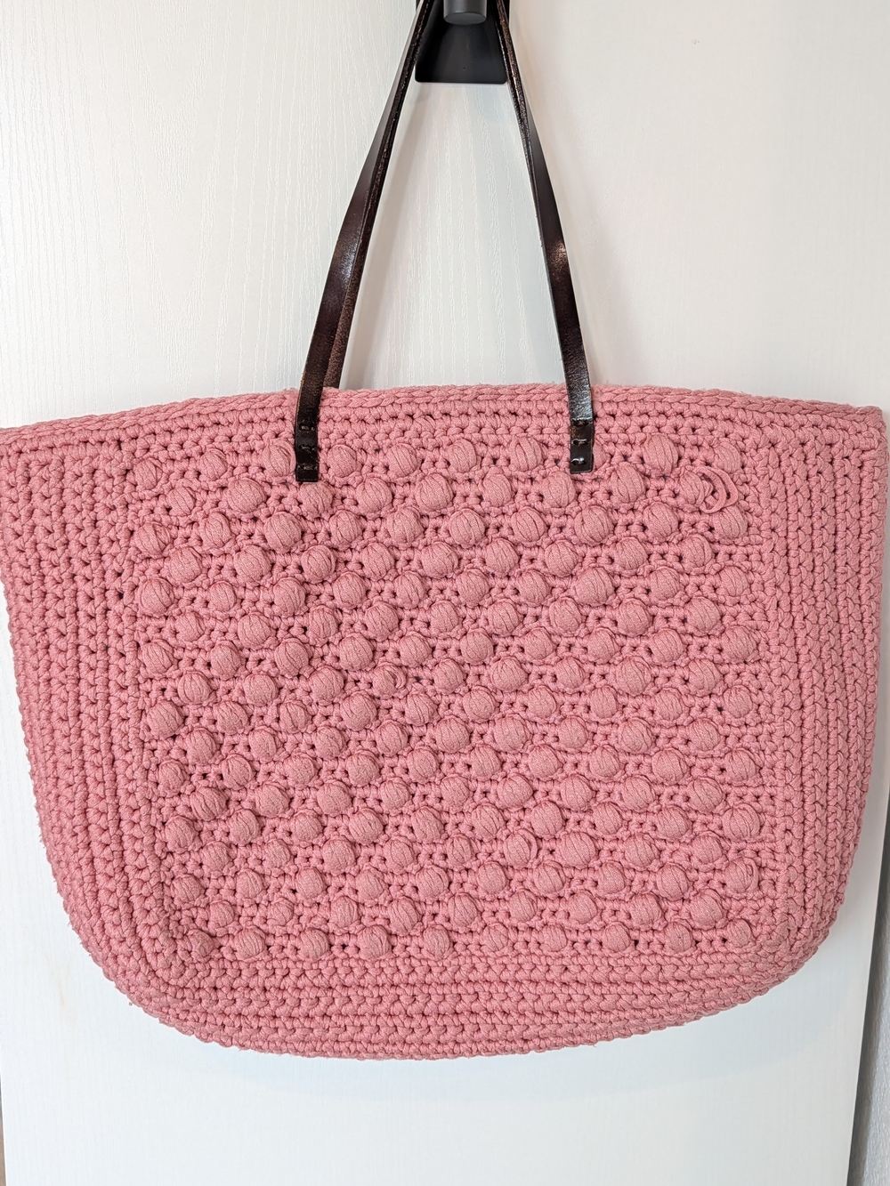 Fendi Pink Crochet Large Tote Bag with Dark Brown Straps